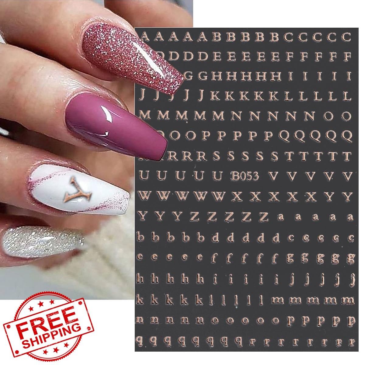 BMKKOT Letter Nail Stickers Gold Silver Uppercase Lowercase