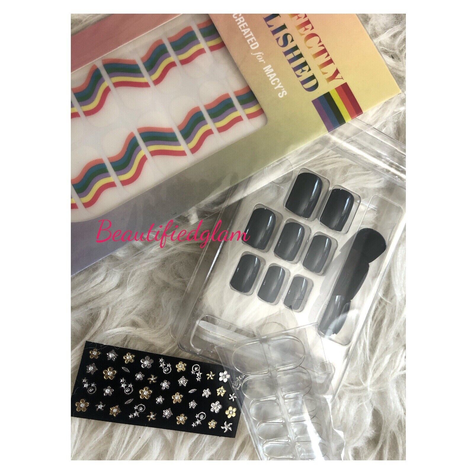 2PC NAIL POLISH RAINBOW Nail Wrap & DEEP BLUE NAILS NEW