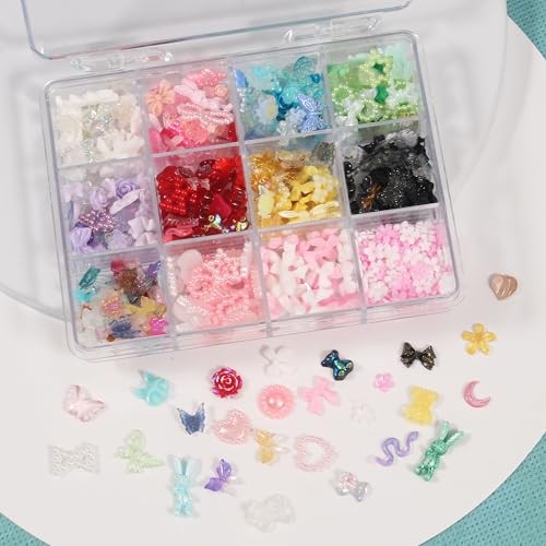 Nail Art Studs Kit, 2 boxes Multicolor 3D Charms Flower Butterfly multicolor
