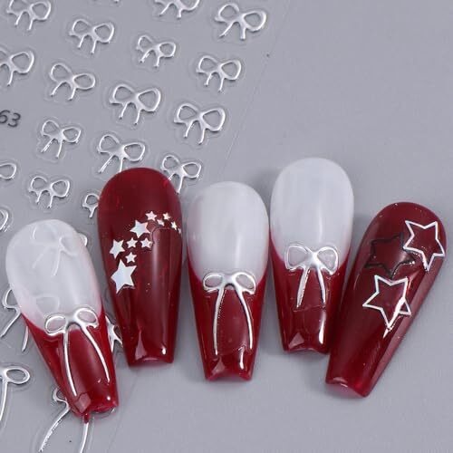 6 Sheets Cute Bow Nail Stickers,Lovely Bows Nail Art Stickers For Nail Designs