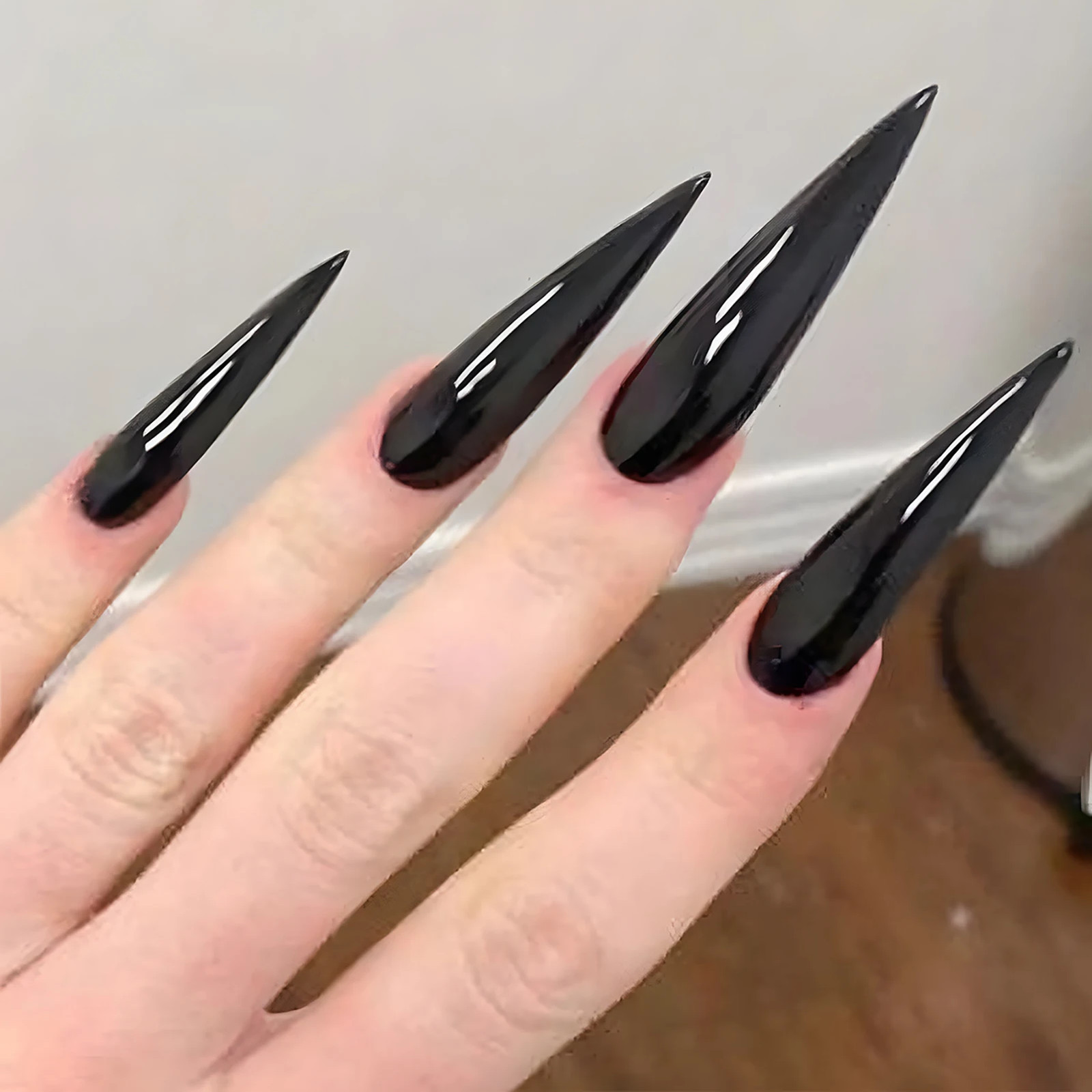 24pcs Red Blush Goth Long Stiletto Press On Nails