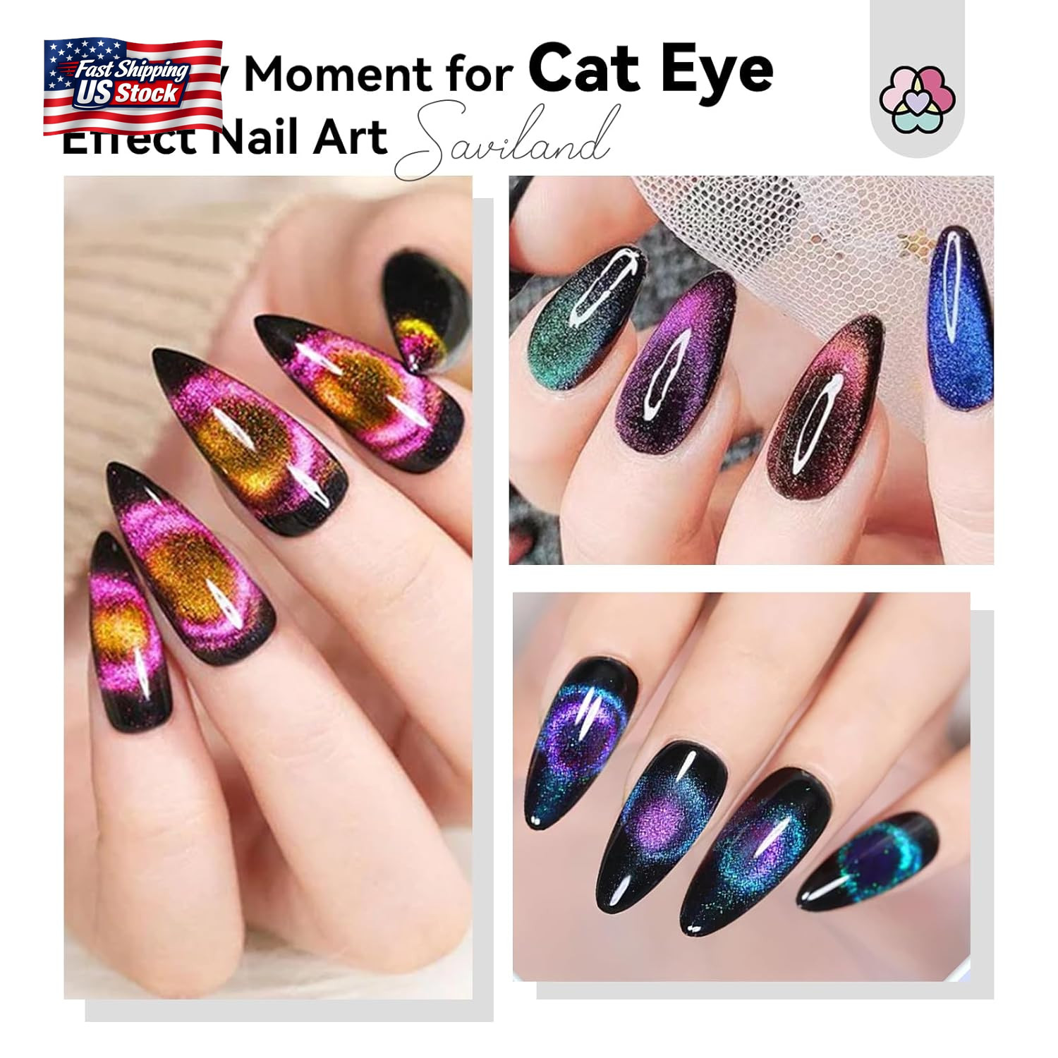 SAVILAND Cat Eye Magnet for Nails: 9PCS Cat Eye Gel Nail Polish Magnet Nail Art