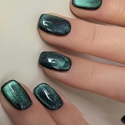 Medium Style 8 Dark Blue Square Fake Nails – Cat Eye Fake – Medium Size