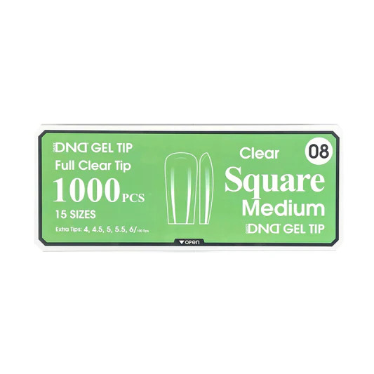 DND Gel Full Clear Tip Box #08 | Square Medium (1000 pcs)
