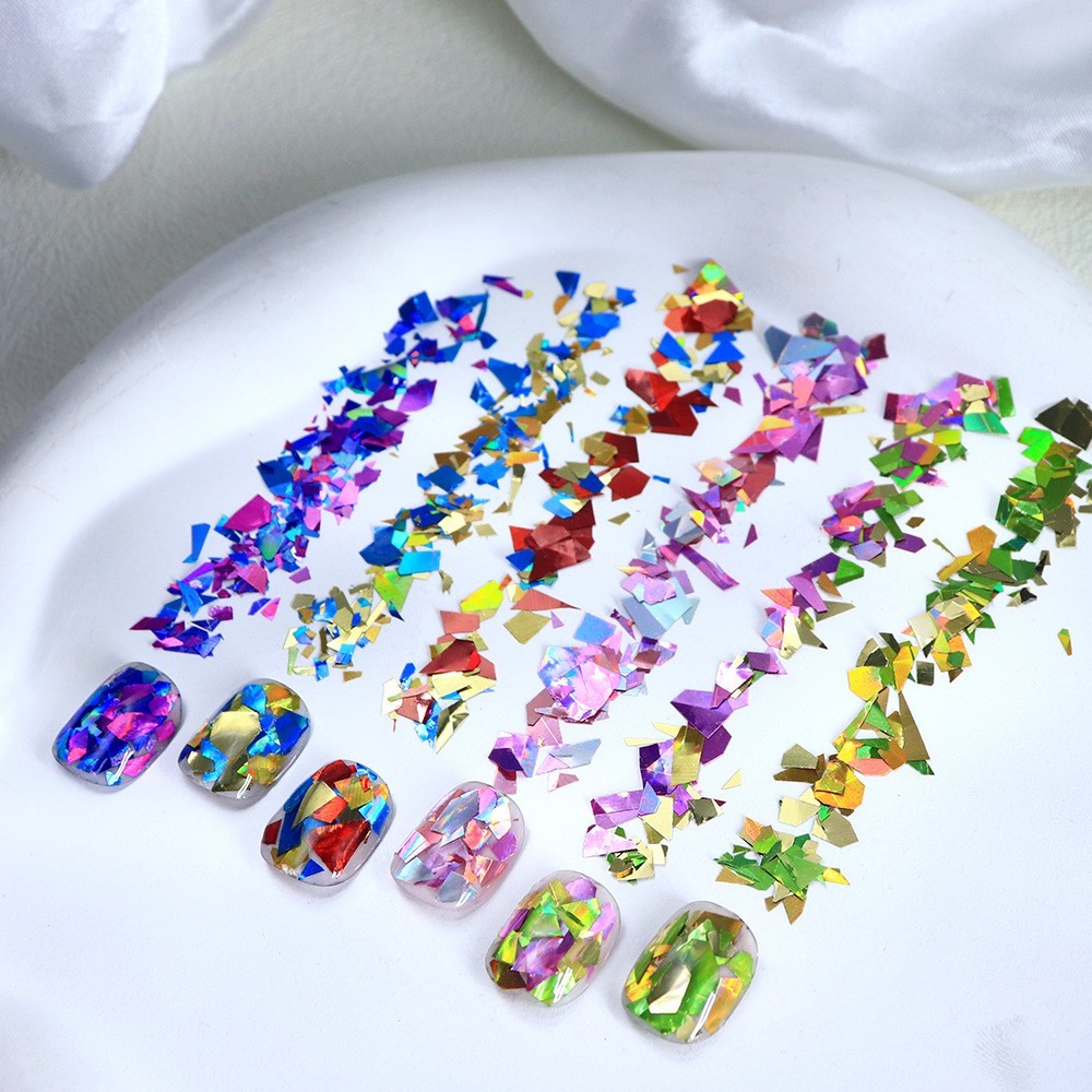 6 Grids Nail Art Flakes Irregular Broken Glass Paper DIY Manicure Decoration
