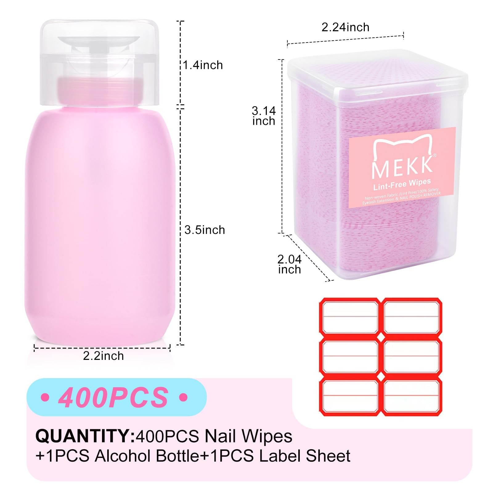 MEKK Lint Free Nail Wipes with Acetone 400PCS, With Dispenser