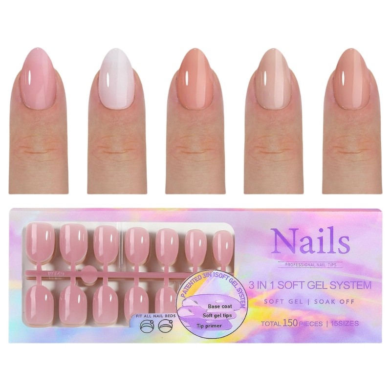 1 Box Soft Gels Nails Tips Nudes Press On Nails French Tip False Nails for Women
