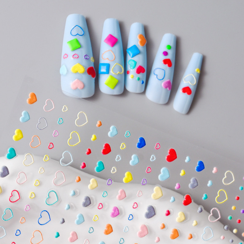 5d Embossed Nail Art Star Heart Design Self Adhesive Stickers Women NS53
