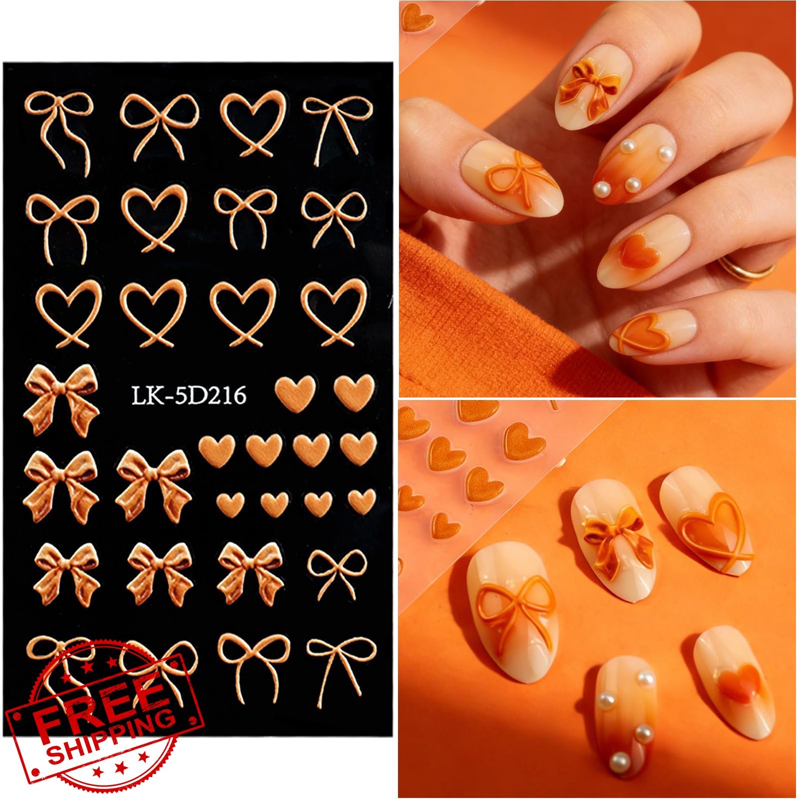 SEMATA Bow Flower Nail Stickers 5D Pearls Rhinestones