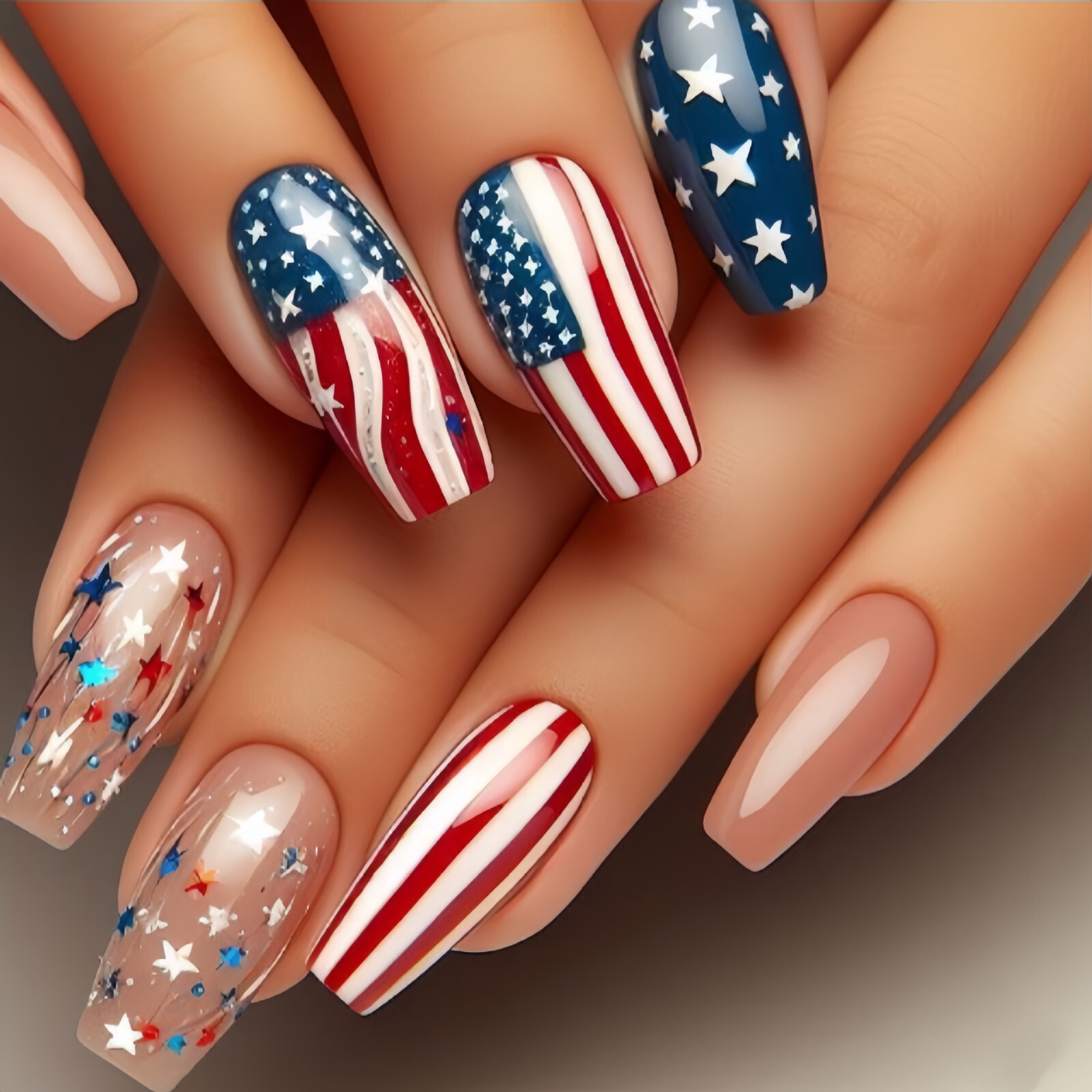 4 set （24Pcs/set ）US Flag False Nail Art Full Cover Artificial Fake Nails