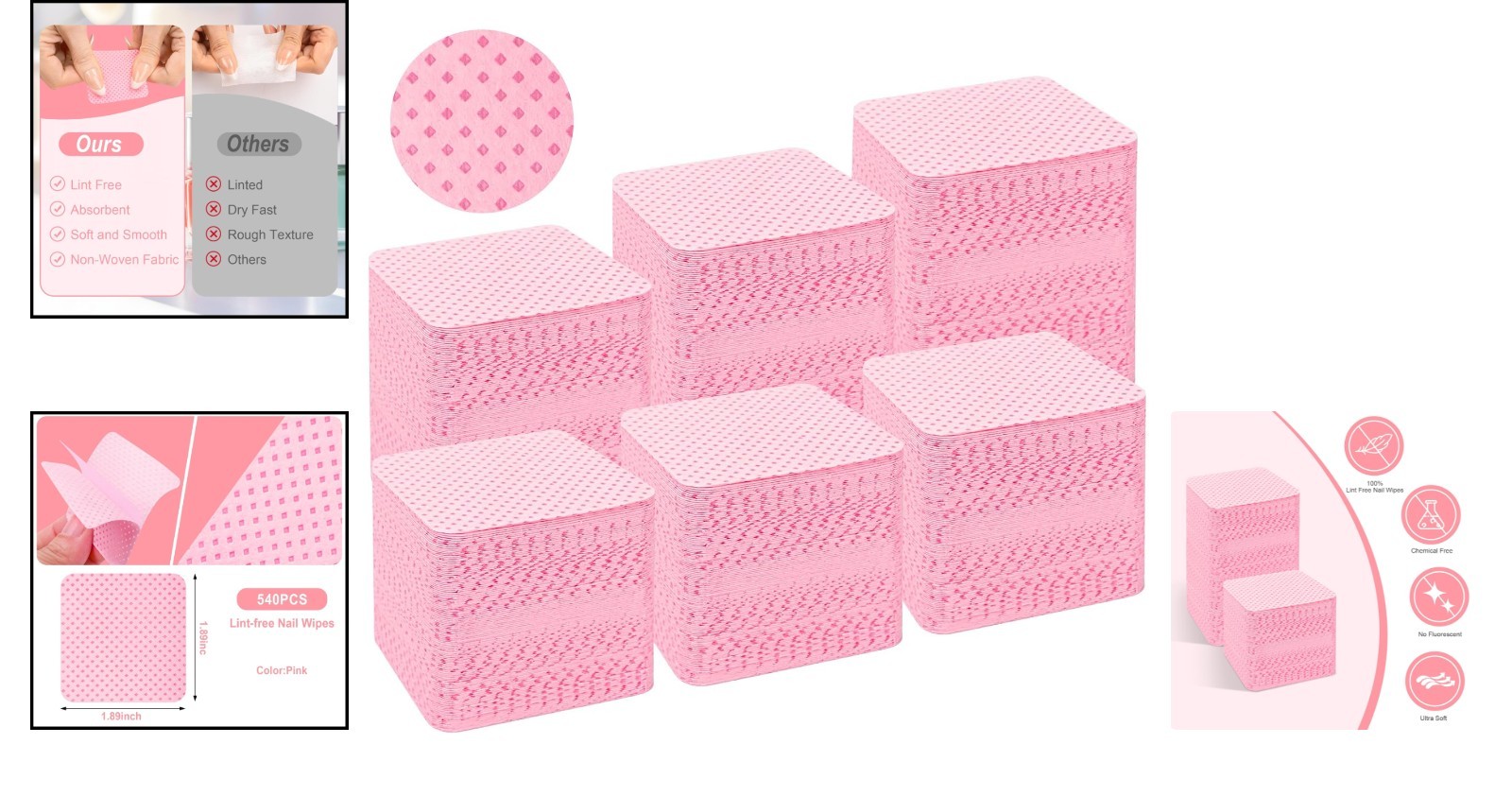 Soft Acetone-Free Nail Wipes – 540PCS Non-Toxic Polish Remover Pads for Beauty