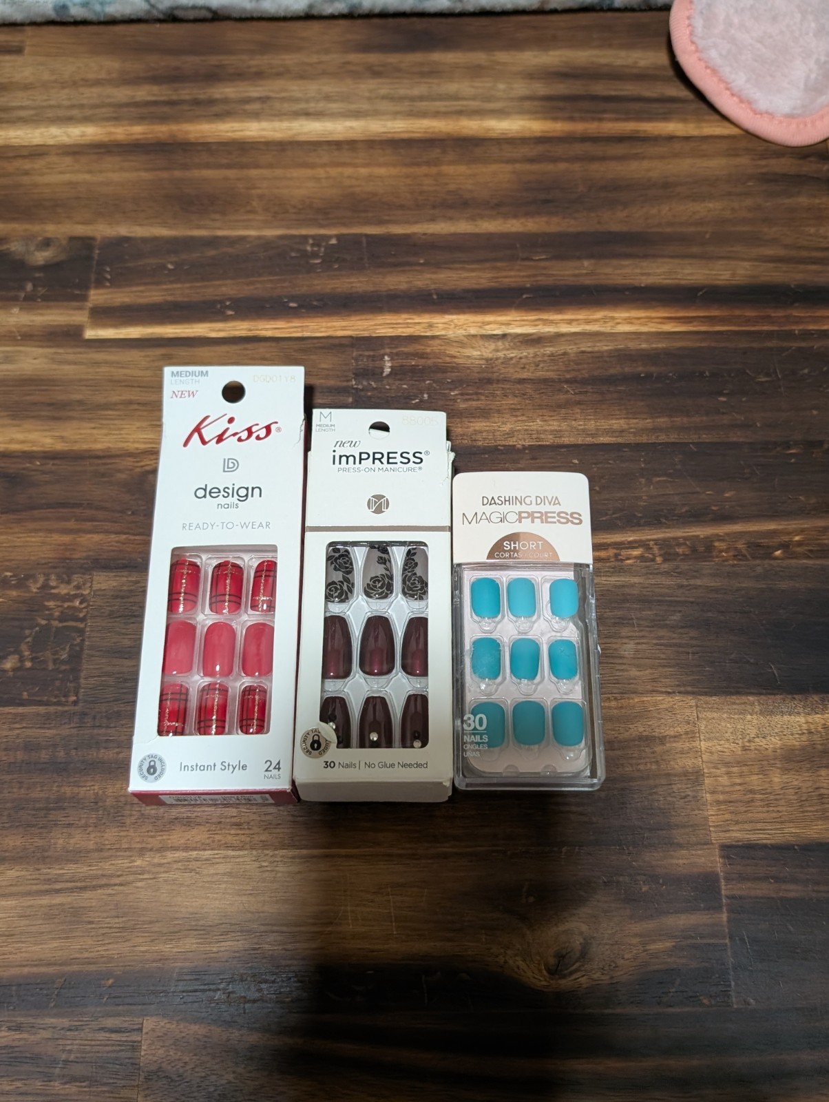 Kiss ImPRESS Dashing Diva Manicure Nails Red Plaid, Burgundy W/Roses Teal Blue