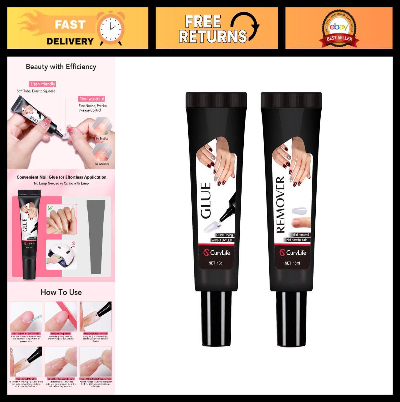 10g Semi Solid Nail Glue for Press Ons + 15ml Non-Acetone Remover | Air-Dry Gel