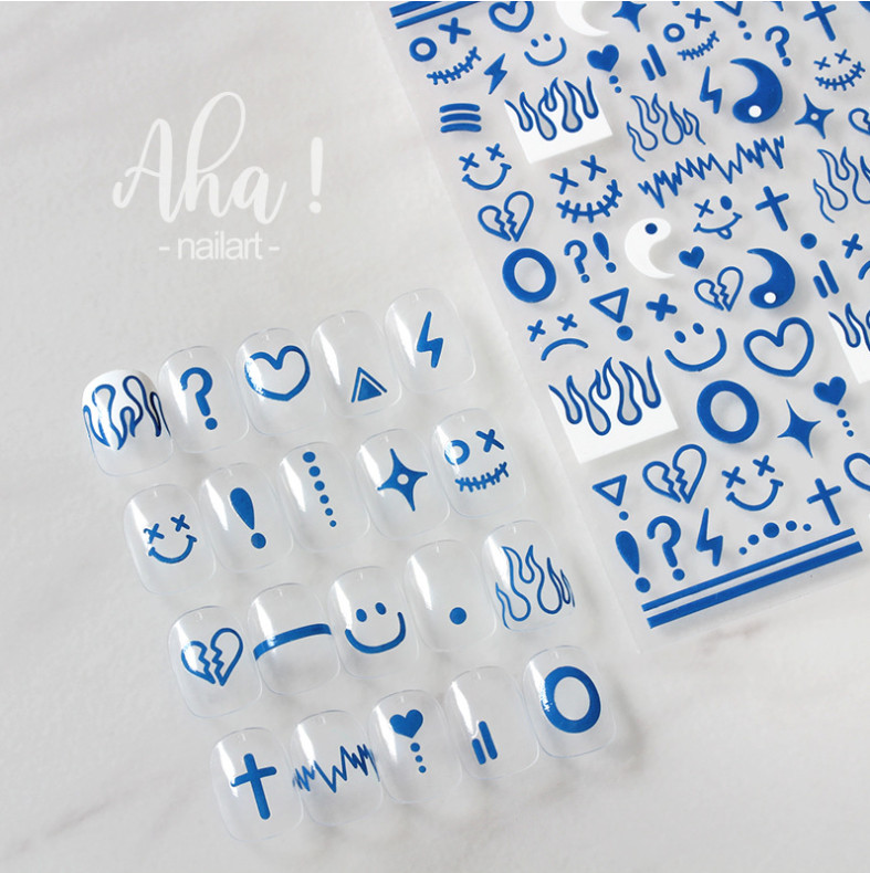 Black Blue Flame Smiley Love Stars Impressionist Drawing Line Flame Sticker NH19