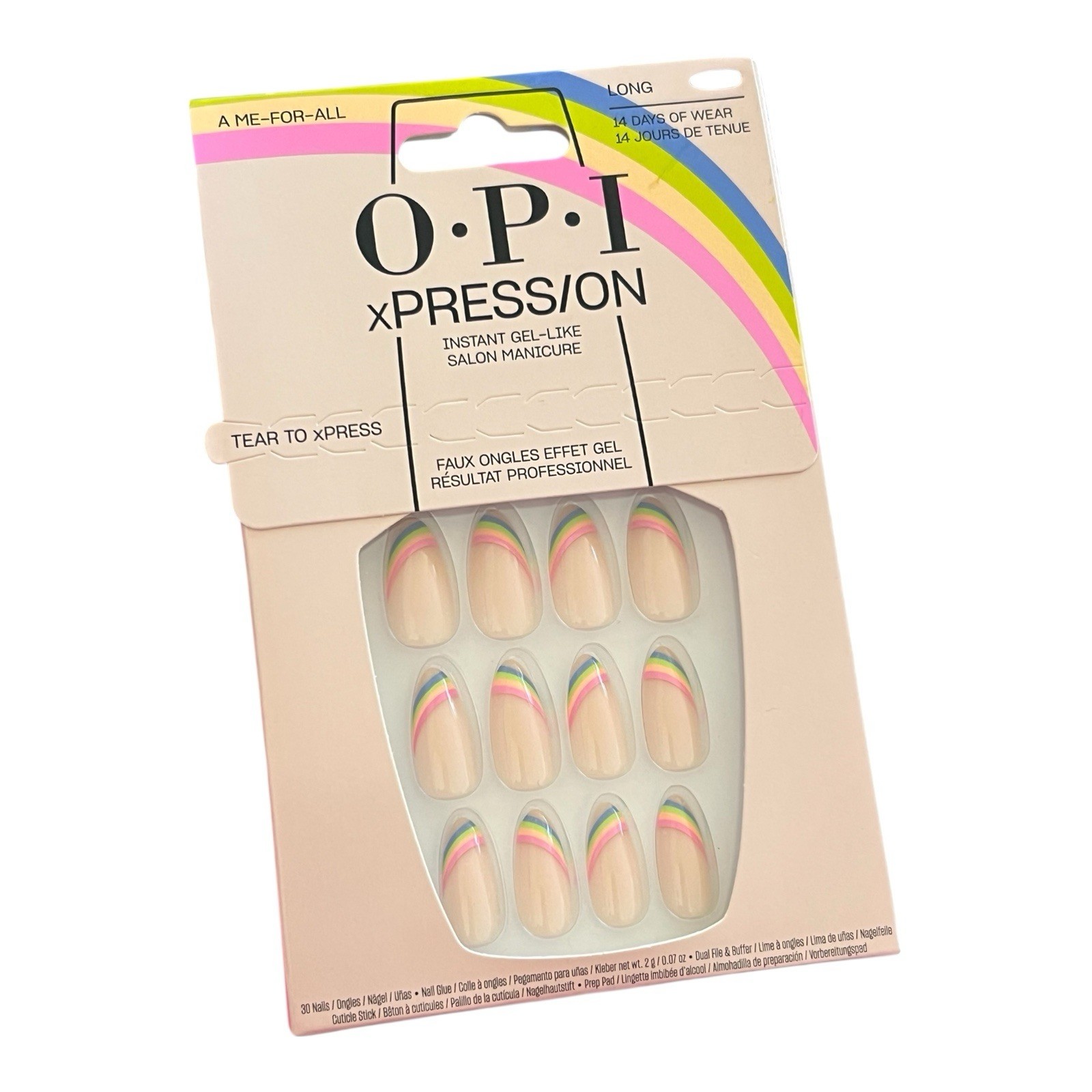OPI xPress/on Instant Gel Like Nails A Me for All 30 Nails Rainbow Design Long