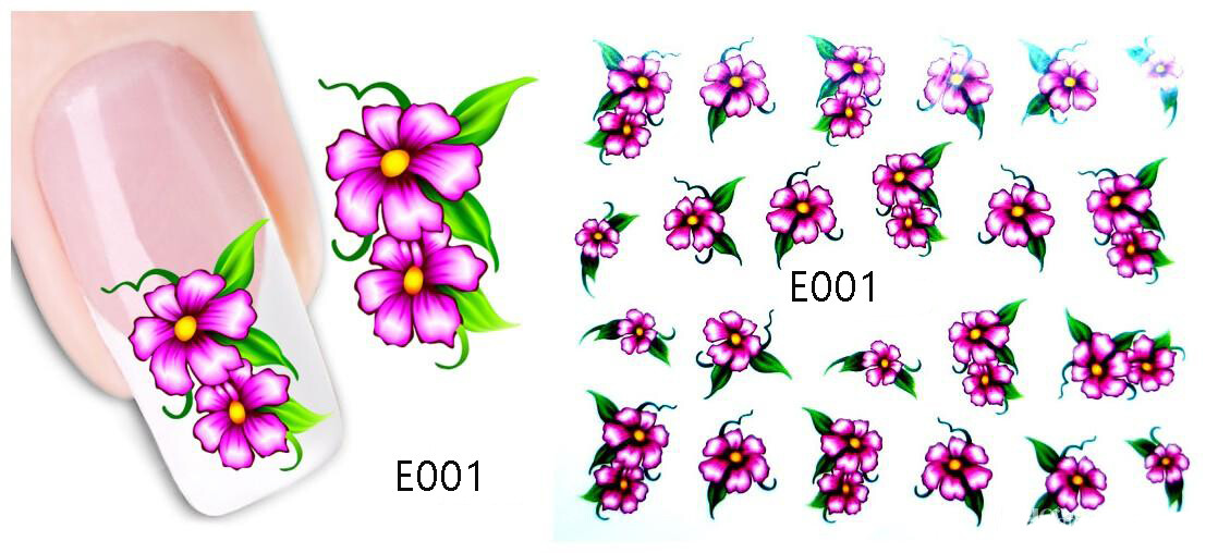 Nail art 3D stickers decal Pretty Flowers Pink Green E001