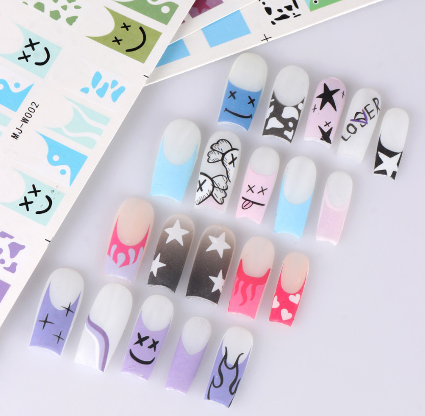 8 sheets French Line Style Moon Star Heart Striped Nail Art Stickers NS52