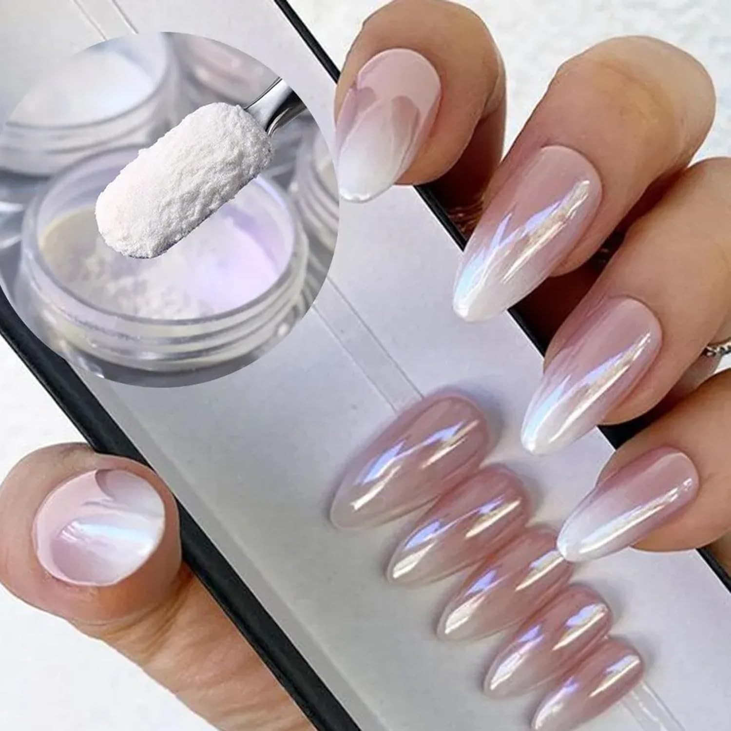 WOKOTO 12 Colors White Pearl Chrome Nail Powder for Art, Multi-Color