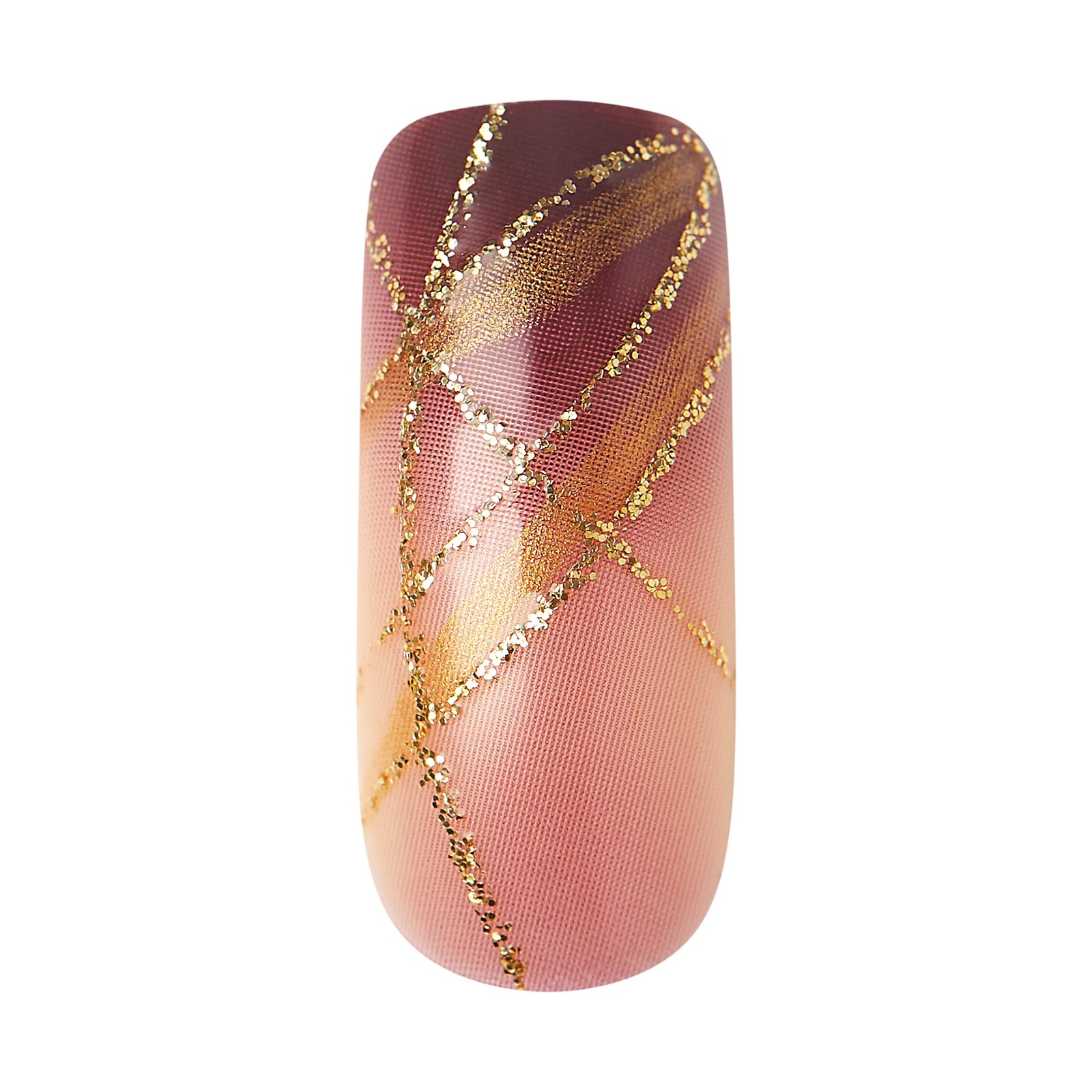 Gold Finger Gel Glam Press on Nail Dark Brown Glitter 26 Piece Set, Gold,Pink