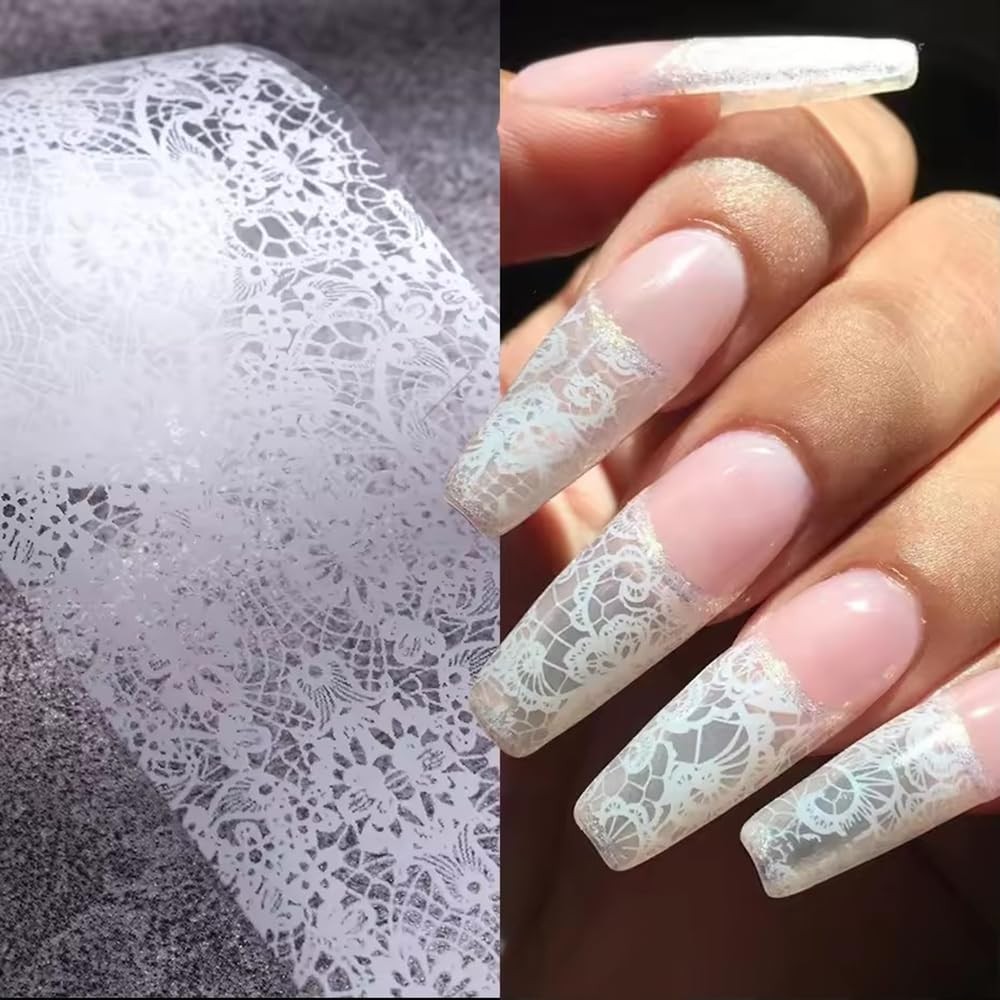 Lace Nail Foil Sheets, 10 Rolls Black White 0.8 Inches X 0.3 Inches, 01