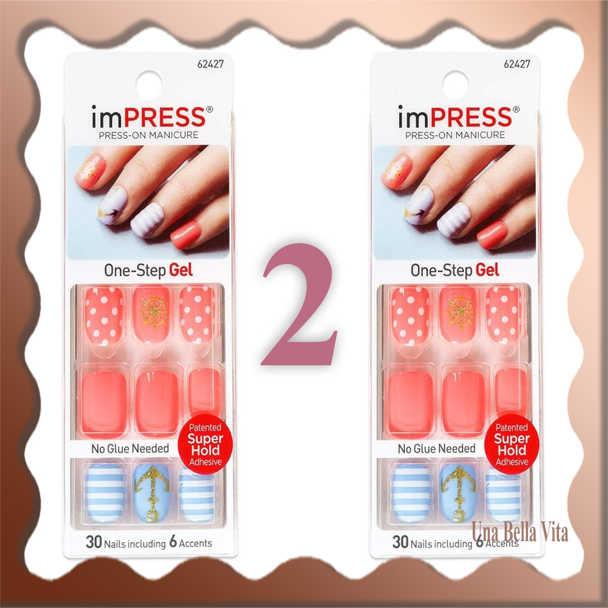 LOT OF 2 Impress Press On 30 Nails “Funky Town” Ocean Nautical Style NSPLOT01