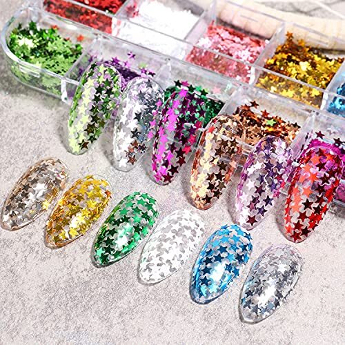 12 Colors Stars Nail Art Stickers Star Nail Glitter Sequins Five-pointed Star