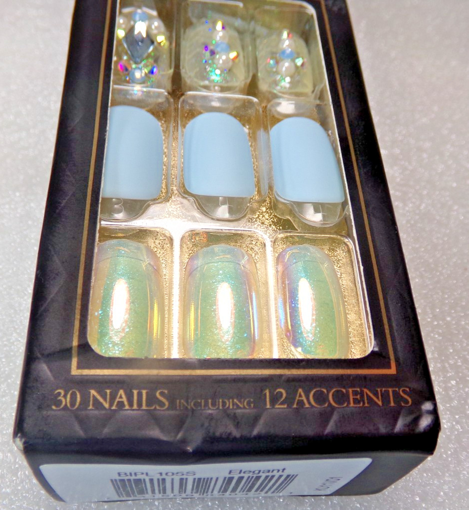 IMPRESS Couture NAILS PRESS ON Medium Matte Light Blue, Iridescent, Gems