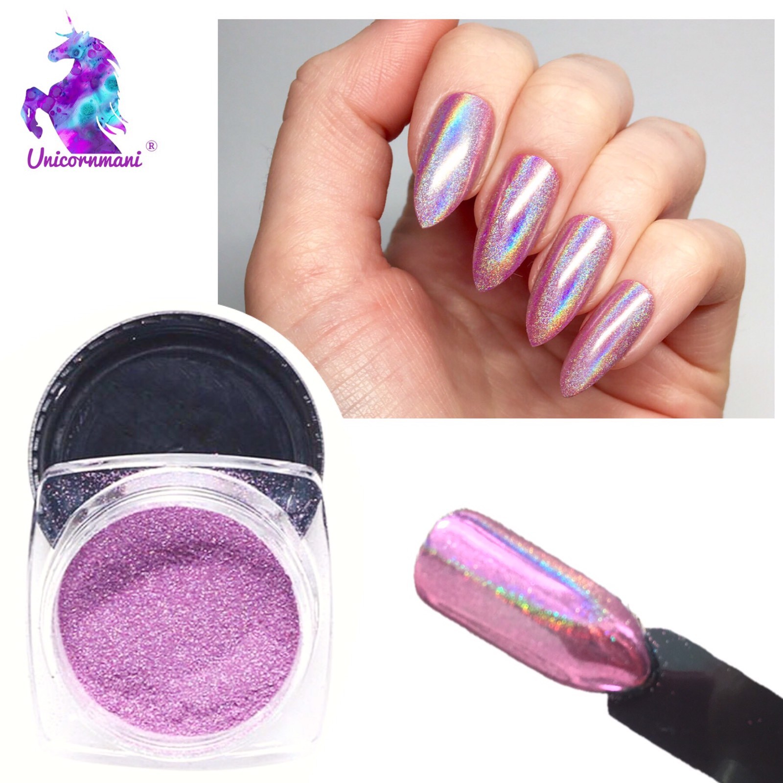 Pink Unicorn Holographic Nail Powder Rainbow Shiny Nails Mirror Chrome UK Ls-03