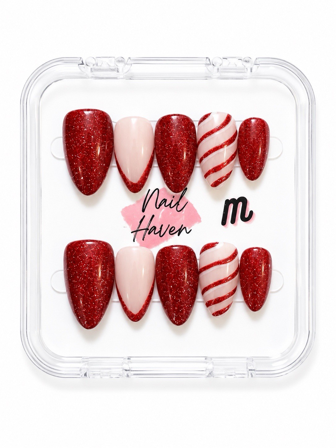 Nail Haven Press-On Nails Medium Almond Pre-Designed Mixed Designs Lot of 6