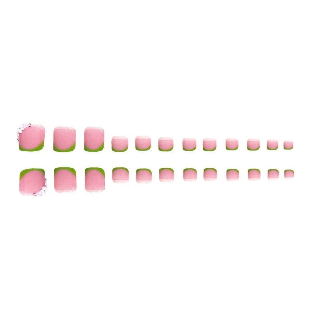 48Pcs Green Gradient Removable Press On Nails With Dragonfly Flower Toe
