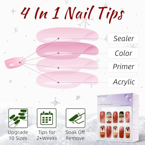 French Tip Press on Nail Thanksgiving Day Fake Nail Medium Coffin design 17