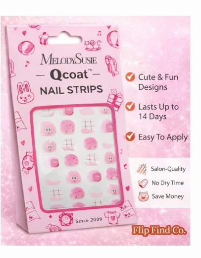 MelodySusie Qcoat Nail Strips Pink Cute Press On Gel Wraps Easy Apply Long Lasti
