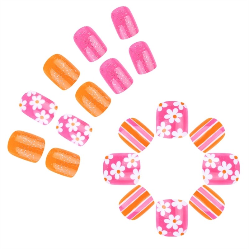 24pcs Stylish Square Acrylic False Nail Glossy Press on Nail For Any Occasion