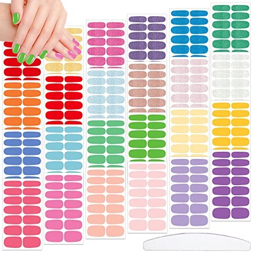 336 Pieces 24 Sheets Solid Color Nail Polish Strips Colorful Nail Vibrant