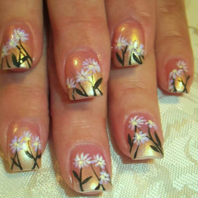 24 Pieces Short Square On Nail Flowers Full Cover Press on Nail For Girls
