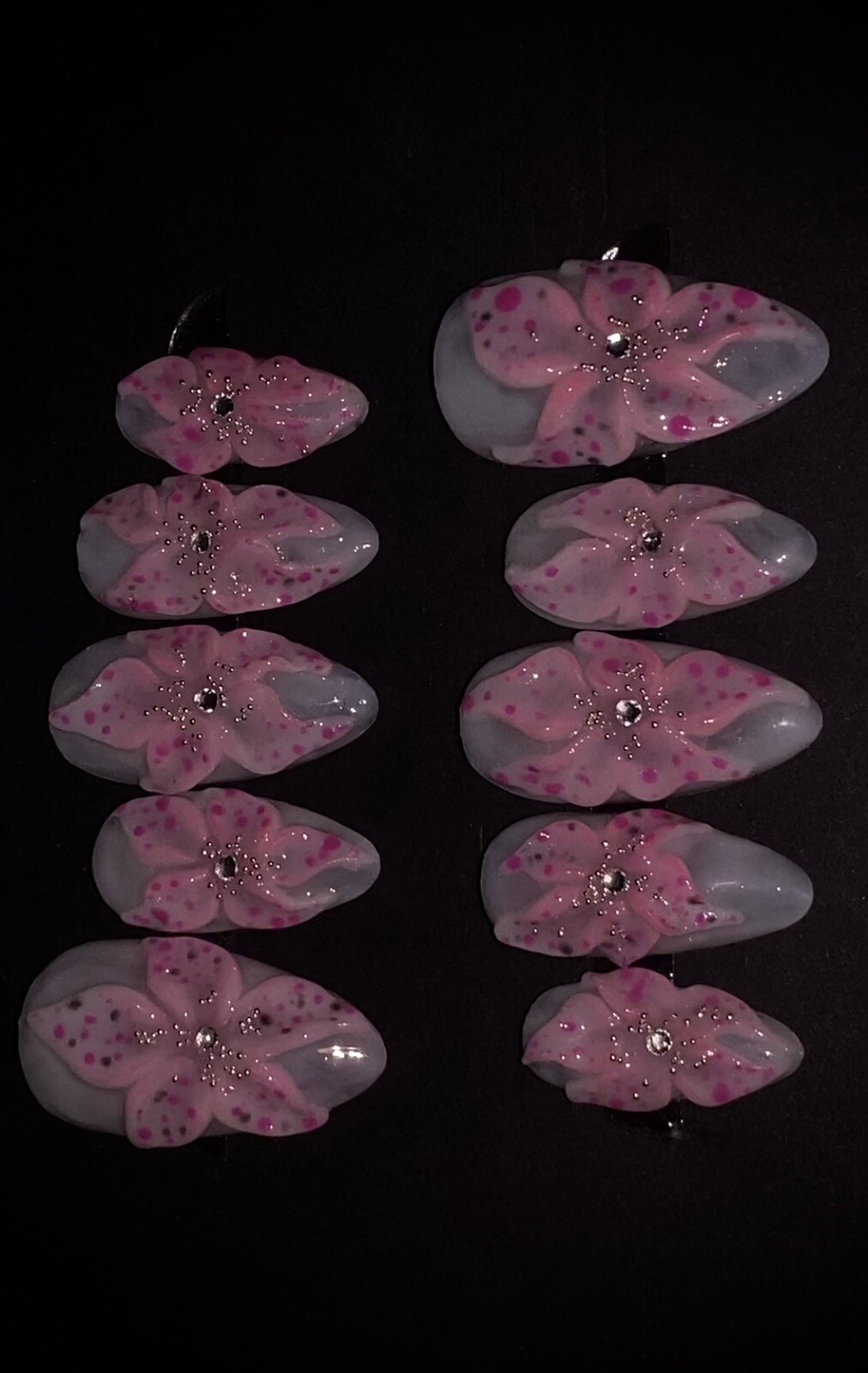 Handmade Jelly 3D Flower Press on Nails,Size Medium, Length Medium,Almond Shape