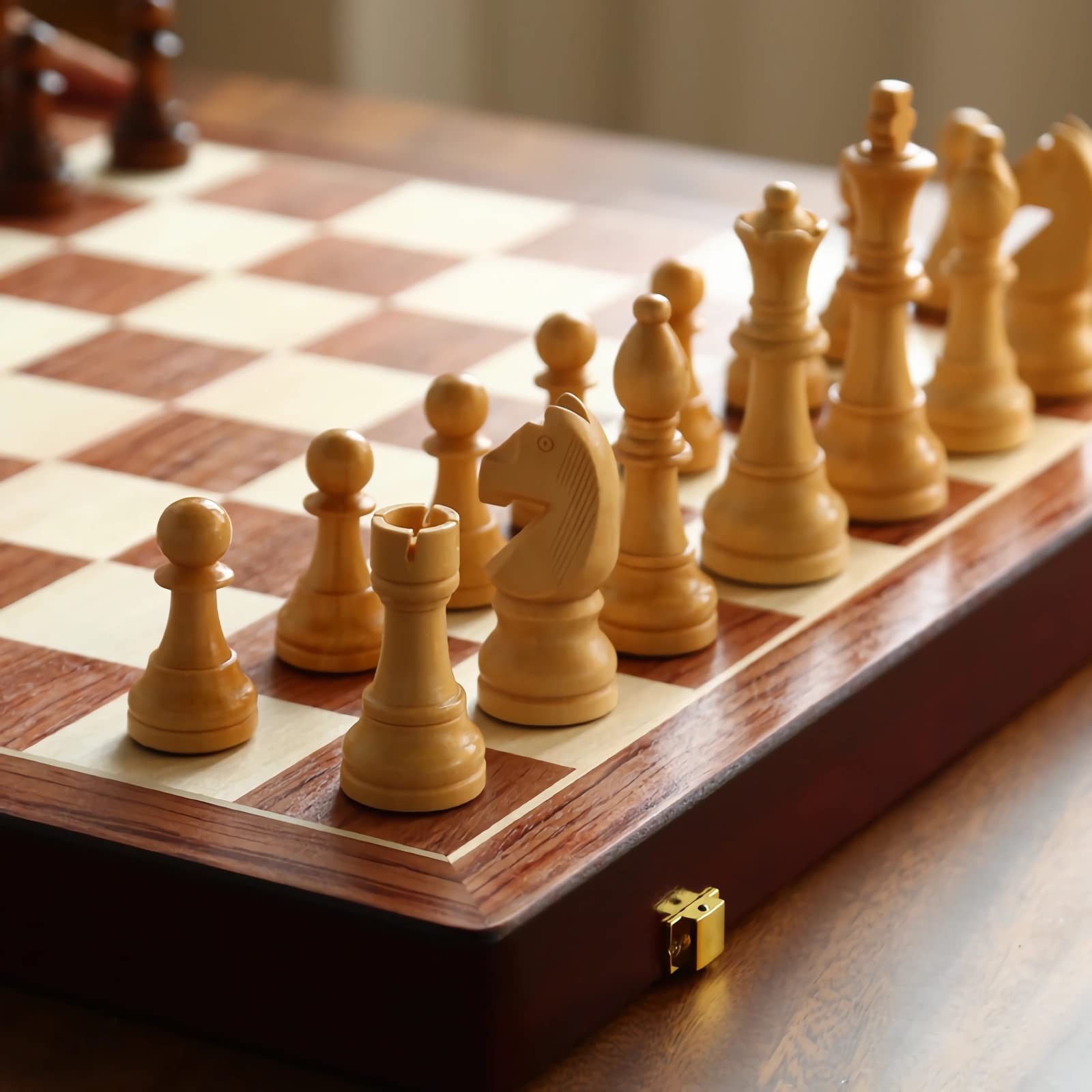 20″ Extra Large Solid Walnut Wooden Chess Set with 2 Queen Pieces – 20