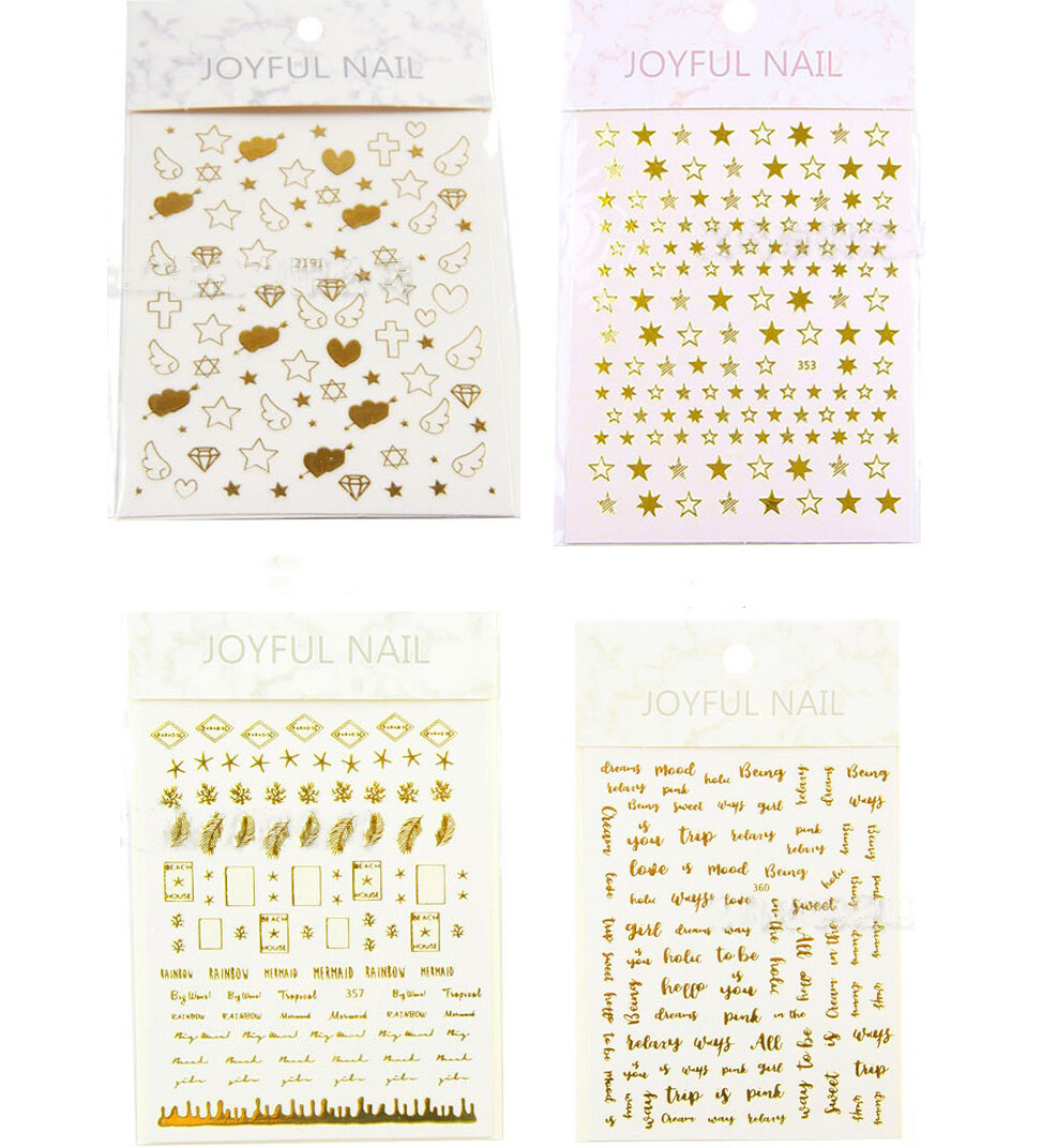 Nail Stickers Art Decal DIY Design Waterproof 3D Butterfly Heart Letters Gold US