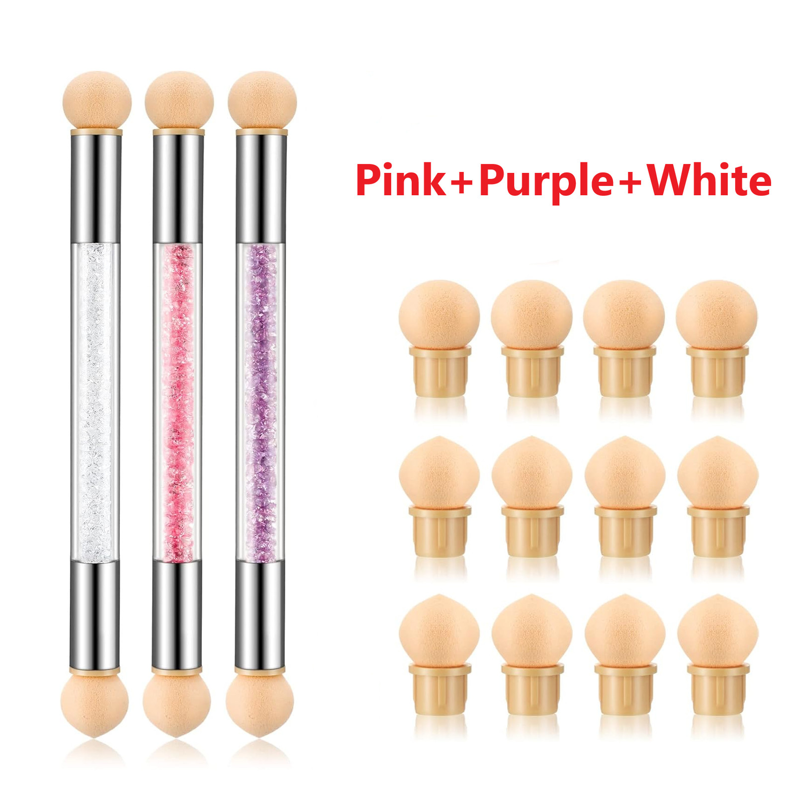 3x Sponge Heads Nail Pen Dual Tipped Ombre DIY Gradient Gel Color Nail Art Brush