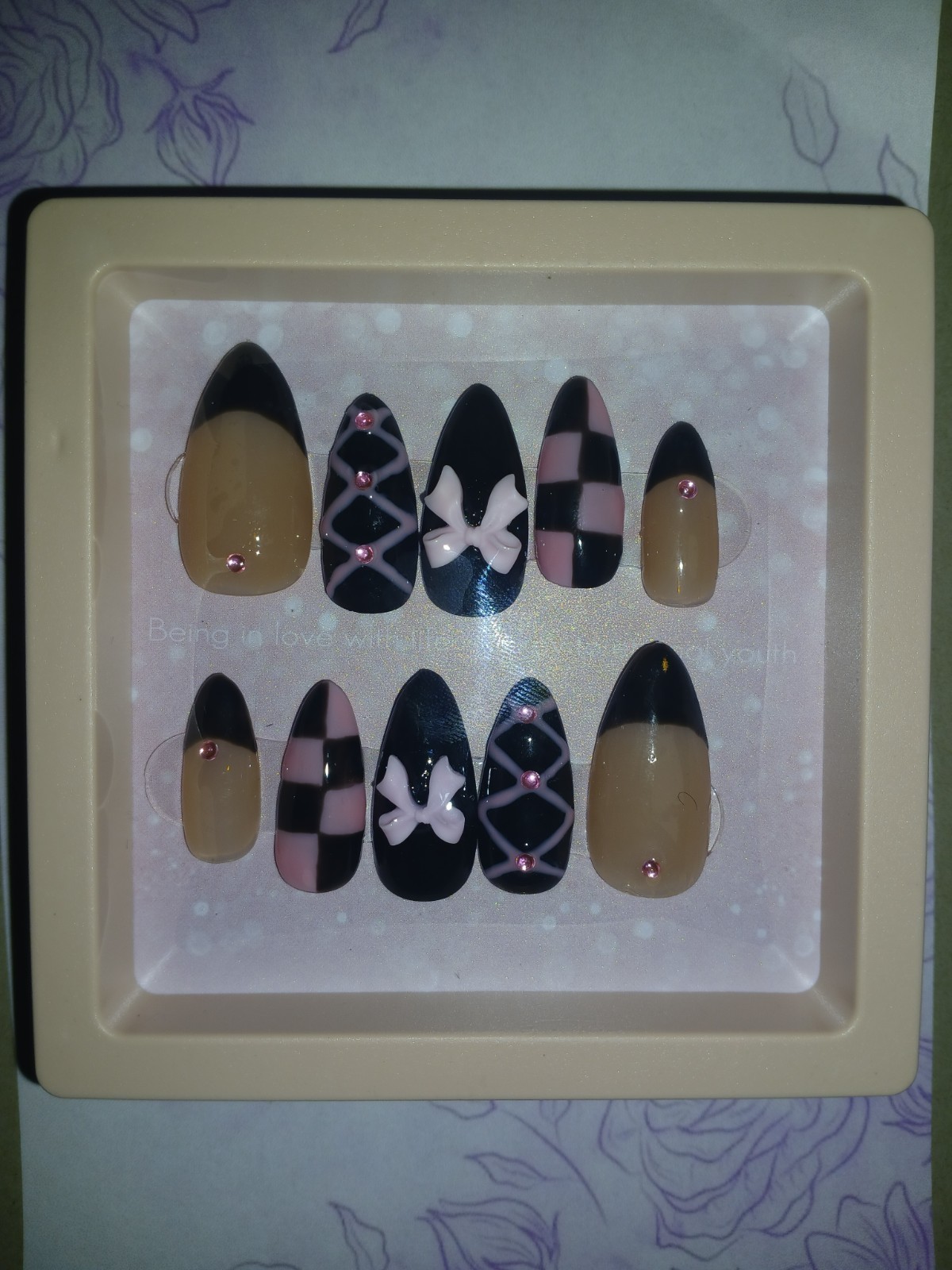 Pink Bow Press On-Nails (Handmade)
