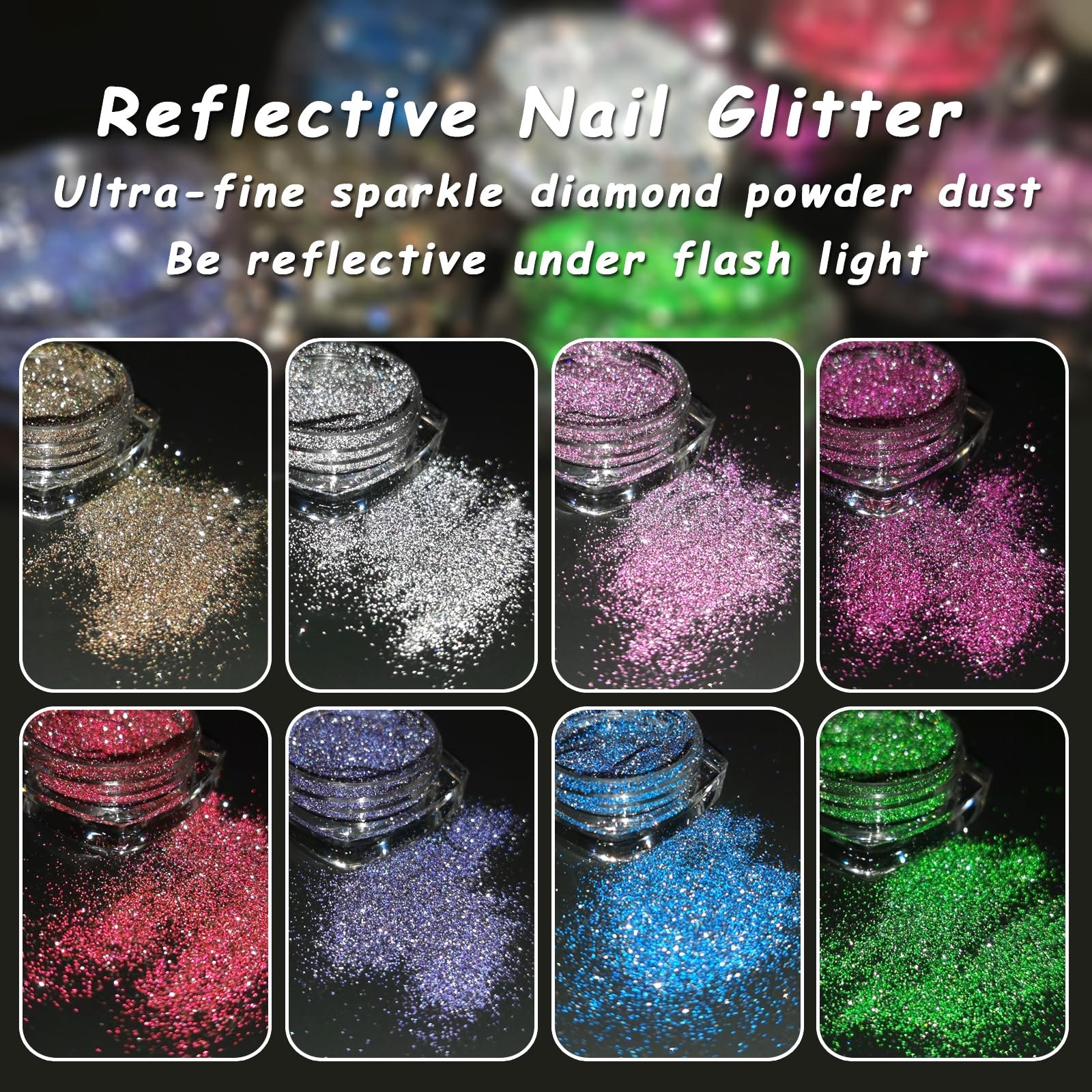 Reflective Glitter Powder 8 Colors Holographic Sparkle Glitters Dust Nail Art