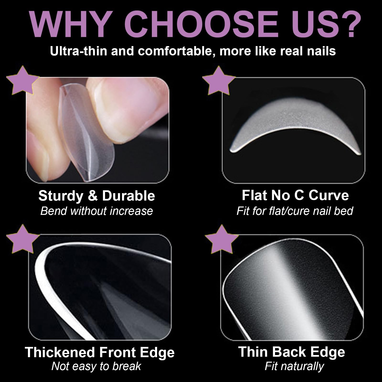 Short Squoval Gel Nail Tips Half Matte Press On Nails DIY, 15 Sizes