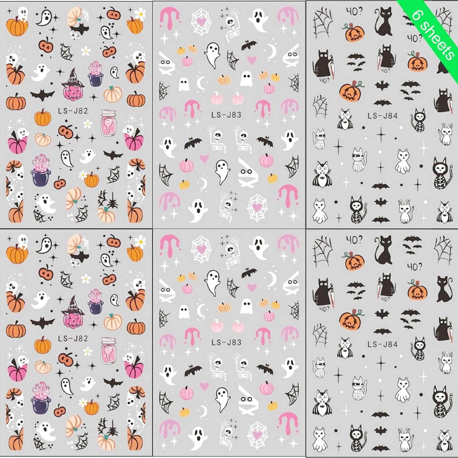 Halloween Nail Sticker Pumpkin Nail Art Sticker Cute Cat Nail Decals Spider W…