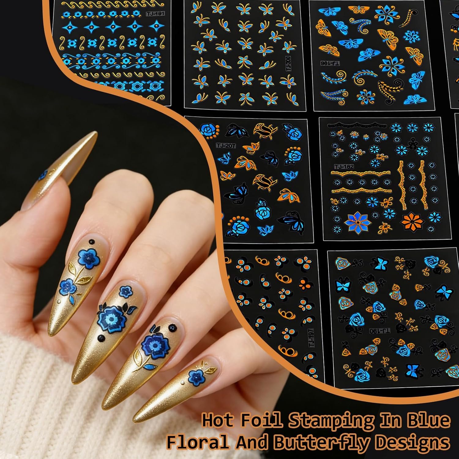 90 Sheets Nail Stickers for Nail Art DIY, 3D Nail Art Stickers Decals, Self Adhe