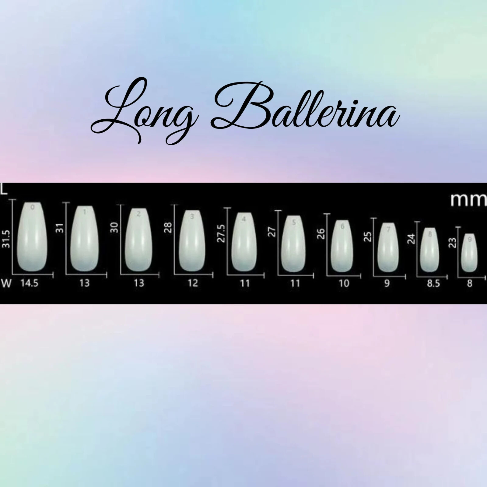 French Manicure with Hearts Press-On Nail Set – Long Ballerina (Size 0-8)