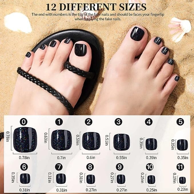 Glue On Press On Toe Nails 12 Colors 24 Each 288 Nails Total Short Square A1