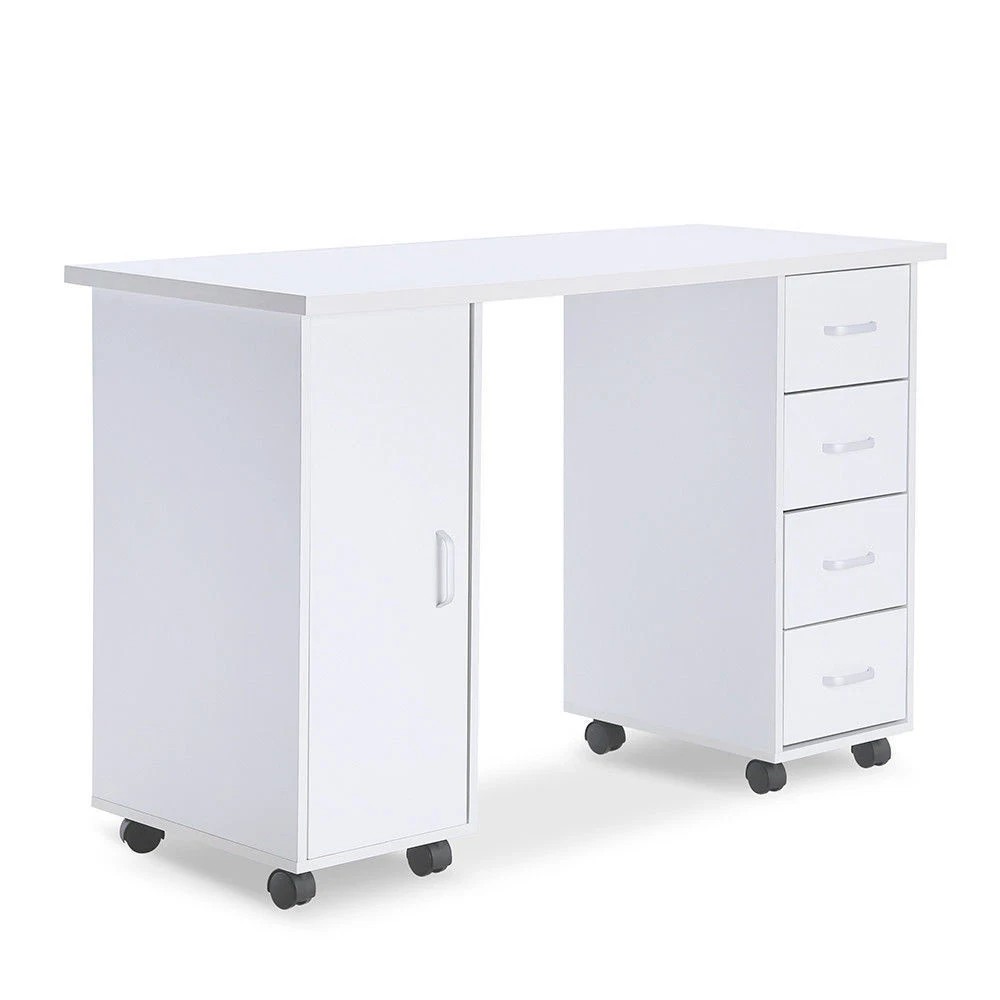 Manicure Nail Table Station Spa Beauty Salon Wheel Desk With Door & 4 Drawers