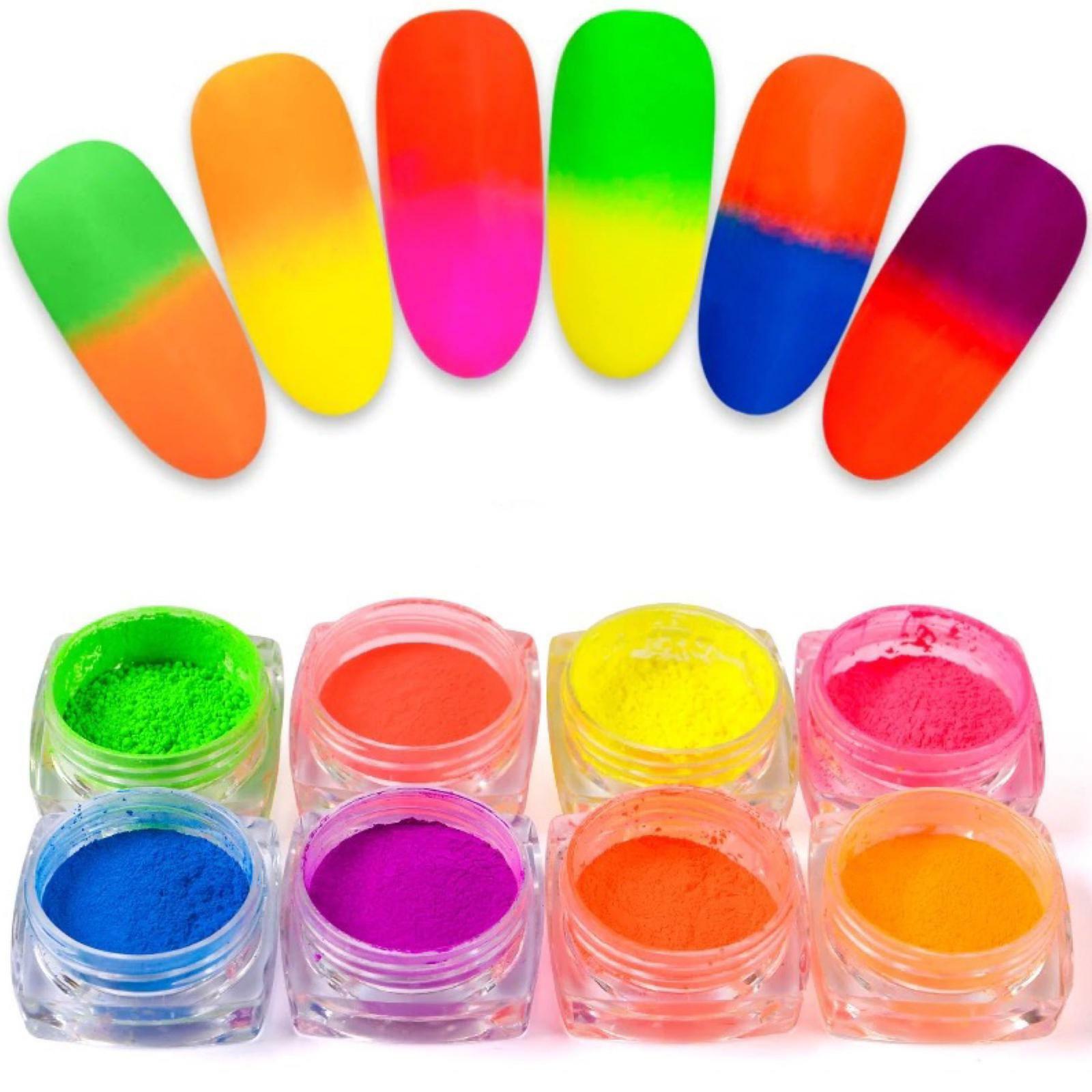15 COLOURS NEON PIGMENT NAILS POWDER DUST OMBRE PHOSPHOR FLUORESCENT GLOWING UK