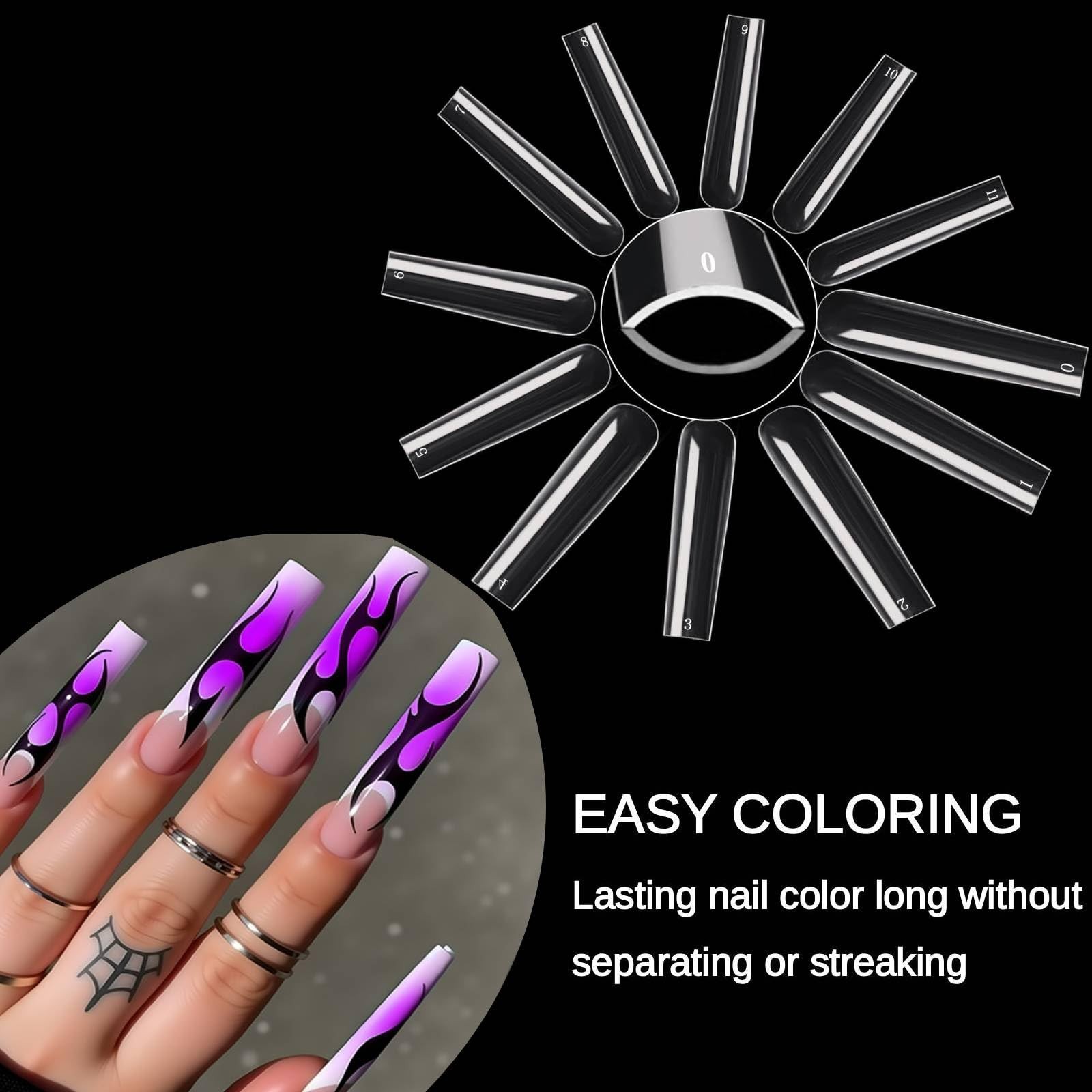 240Pcs Square Nail Tips, Full Cover Extra Long Tapered Square Nail Tips, 12 S…