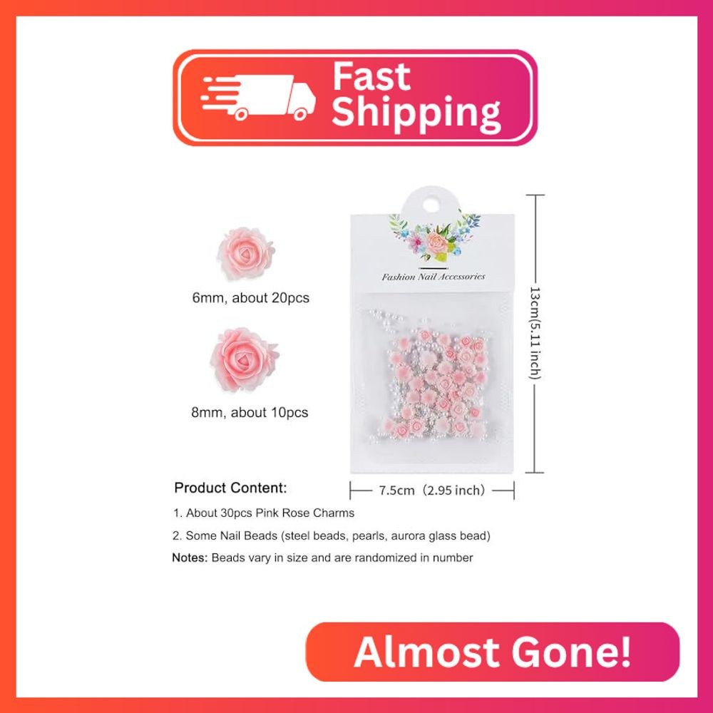 3D Pink Rose Flower Nail Charms Flower Nail Art Charms Nail Pearls Flower Charms